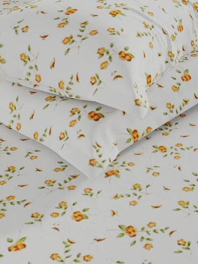 100% Pure Cotton Double Bedsheet With 2 Pillow Covers <small> (floral-ivory/yellow)</small>