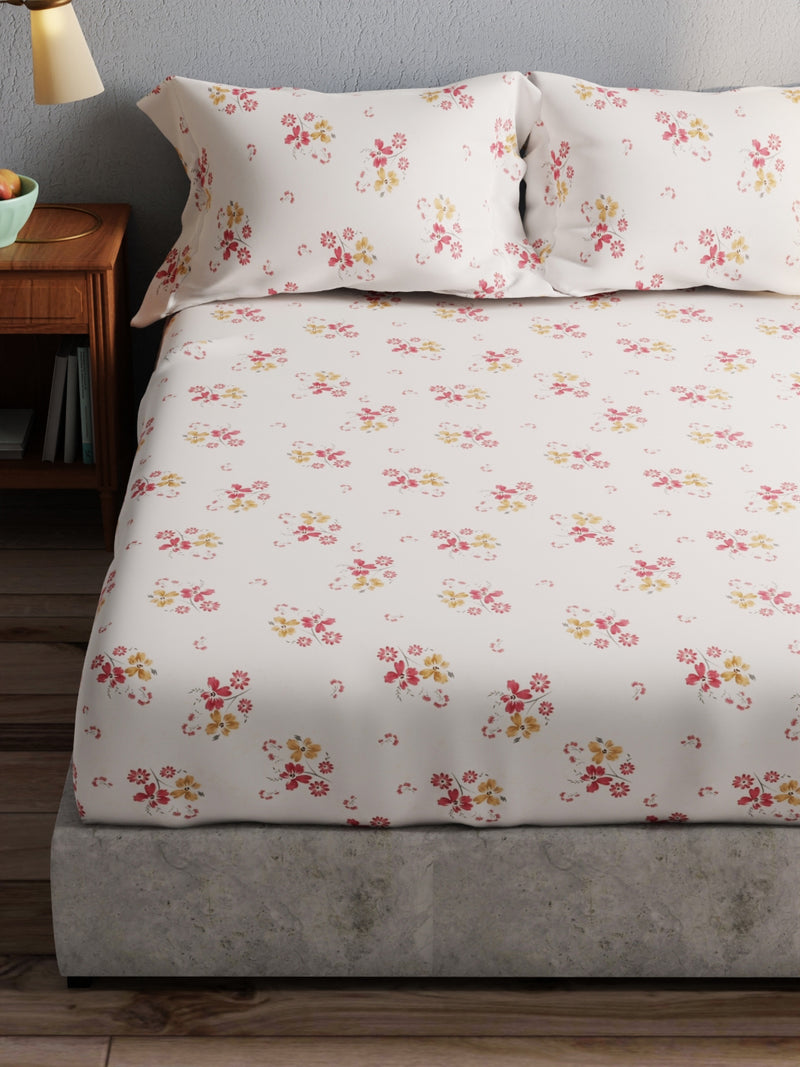 100% Pure Cotton Double Bedsheet With 2 Pillow Covers <small> (floral-ivory/red)</small>