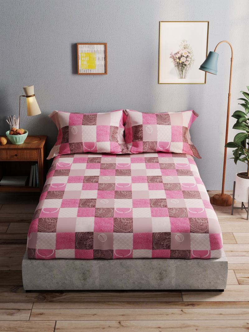 100% Pure Cotton Double Bedsheet With 2 Pillow Covers <small> (checks-pink)</small>