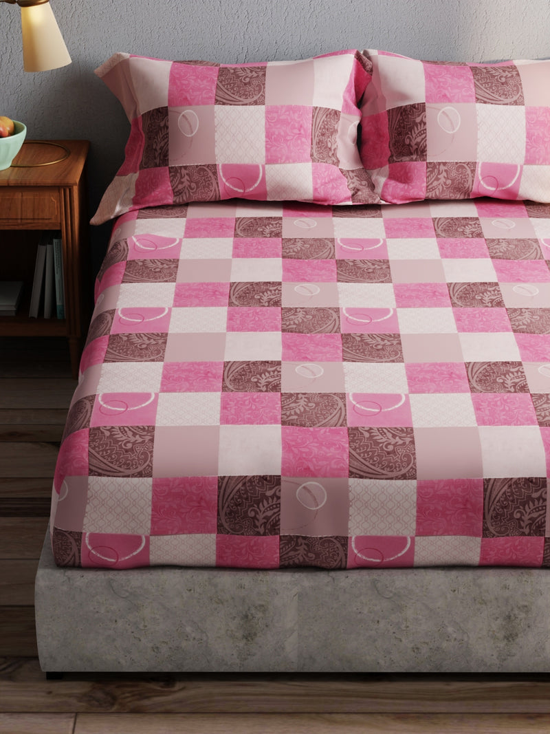 100% Pure Cotton Double Bedsheet With 2 Pillow Covers <small> (checks-pink)</small>