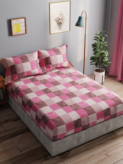 100% Pure Cotton Double Bedsheet With 2 Pillow Covers <small> (checks-pink)</small>