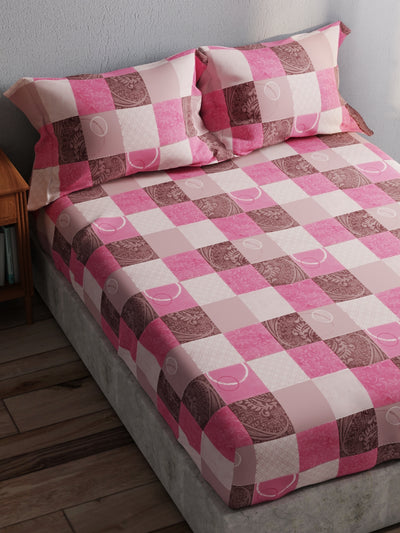 100% Pure Cotton Double Bedsheet With 2 Pillow Covers <small> (checks-pink)</small>