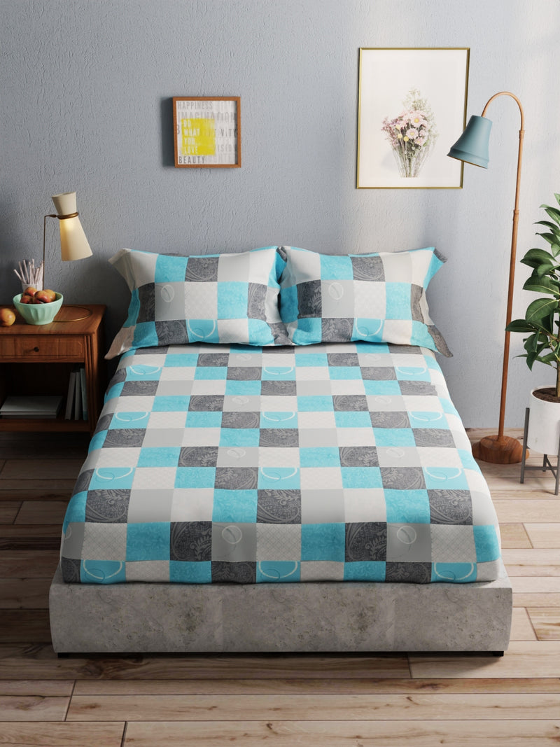 100% Pure Cotton Double Bedsheet With 2 Pillow Covers <small> (checks-blue)</small>