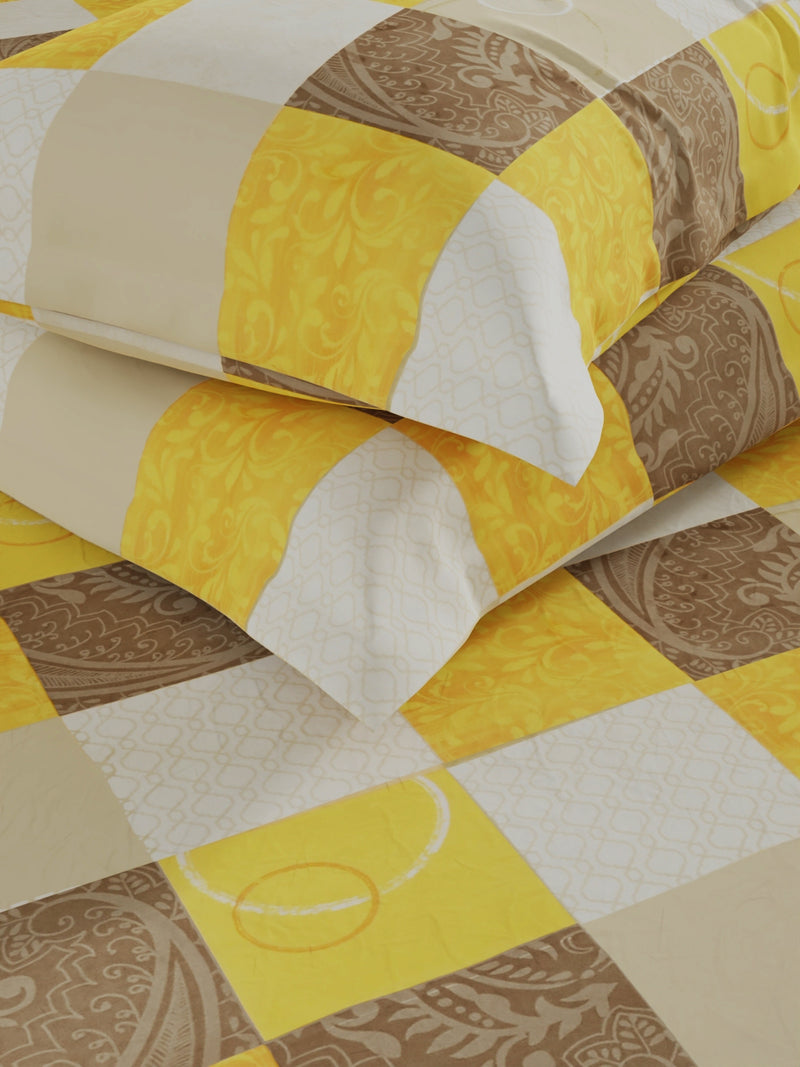 100% Pure Cotton Double Bedsheet With 2 Pillow Covers <small> (checks-yellow)</small>