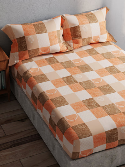 100% Pure Cotton Double Bedsheet With 2 Pillow Covers <small> (checks-orange)</small>