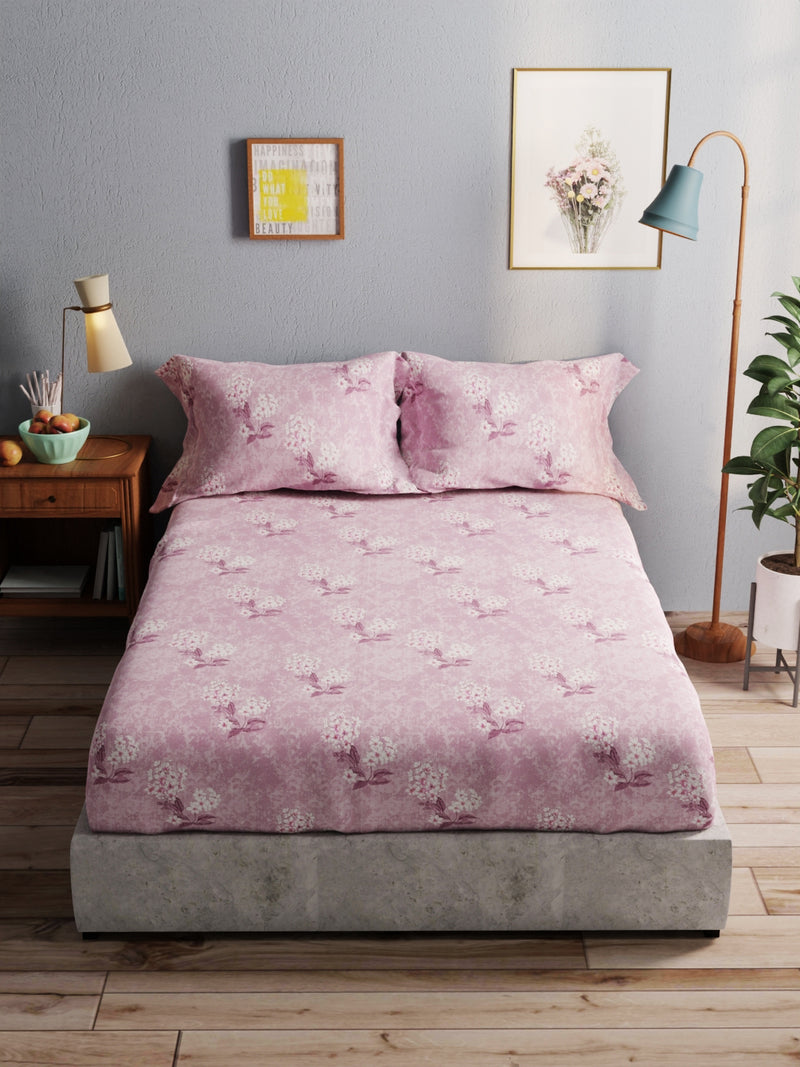 100% Pure Cotton Double Bedsheet With 2 Pillow Covers <small> (floral-lilac)</small>