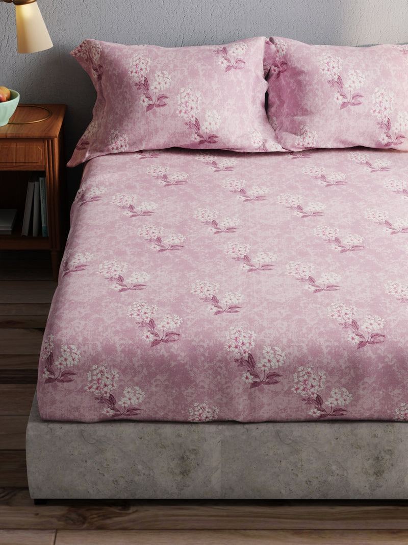 100% Pure Cotton Double Bedsheet With 2 Pillow Covers <small> (floral-lilac)</small>