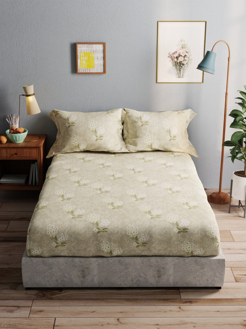 100% Pure Cotton Double Bedsheet With 2 Pillow Covers <small> (floral-green)</small>