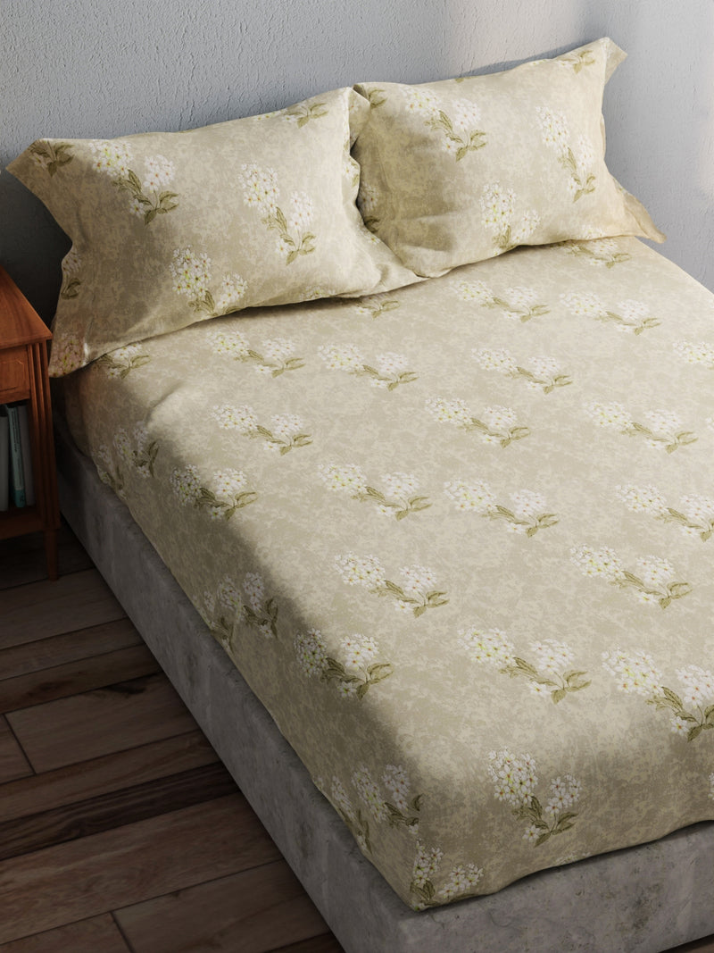 100% Pure Cotton Double Bedsheet With 2 Pillow Covers <small> (floral-green)</small>