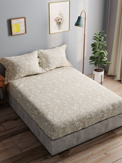 100% Pure Cotton Double Bedsheet With 2 Pillow Covers <small> (floral-grey)</small>