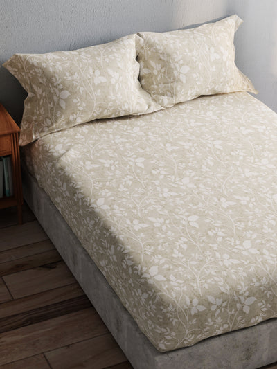 100% Pure Cotton Double Bedsheet With 2 Pillow Covers <small> (floral-grey)</small>