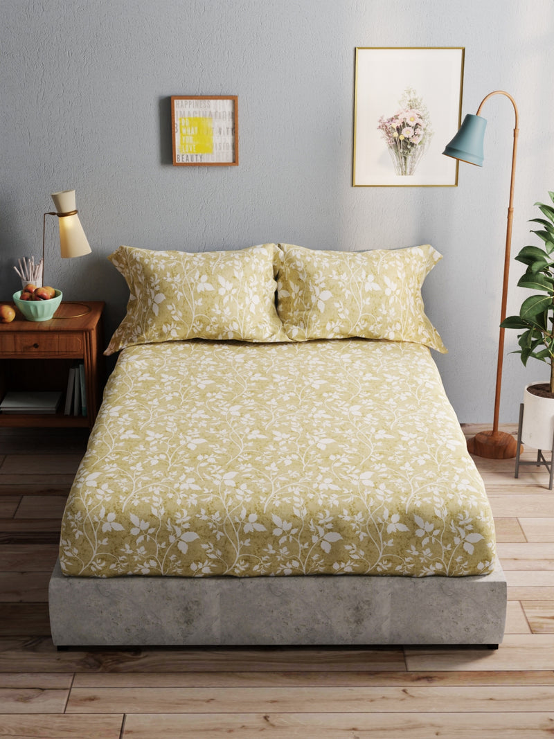 100% Pure Cotton Double Bedsheet With 2 Pillow Covers <small> (floral-tan)</small>