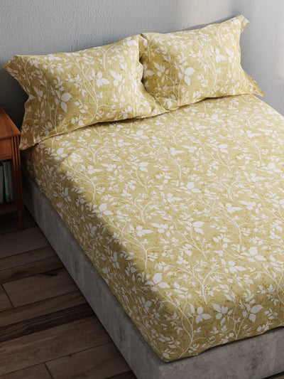 100% Pure Cotton Double Bedsheet With 2 Pillow Covers <small> (floral-tan)</small>