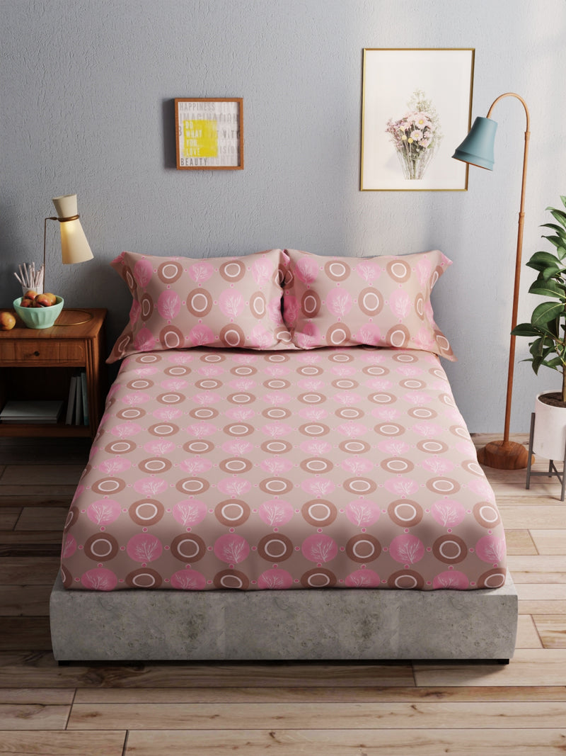 100% Pure Cotton Double Bedsheet With 2 Pillow Covers <small> (ornamental-pink)</small>