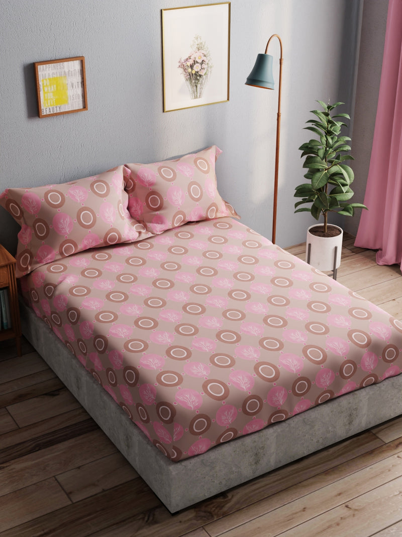 100% Pure Cotton Double Bedsheet With 2 Pillow Covers <small> (ornamental-pink)</small>