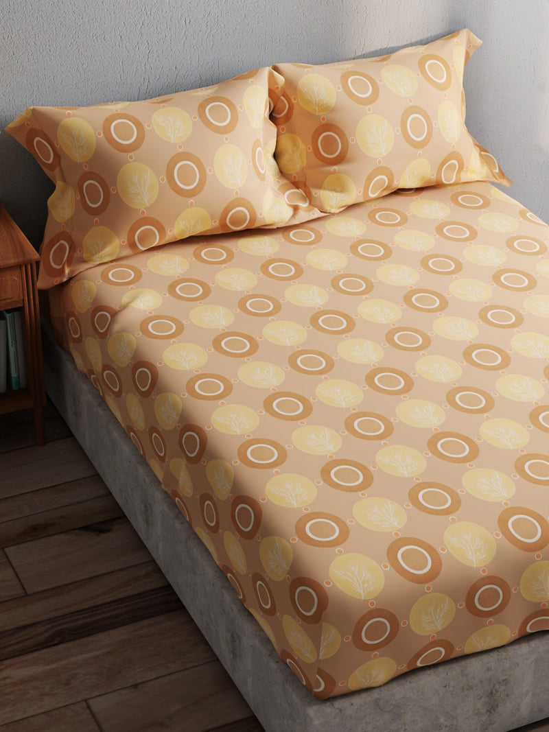 100% Pure Cotton Double Bedsheet With 2 Pillow Covers <small> (ornamental-yellow)</small>