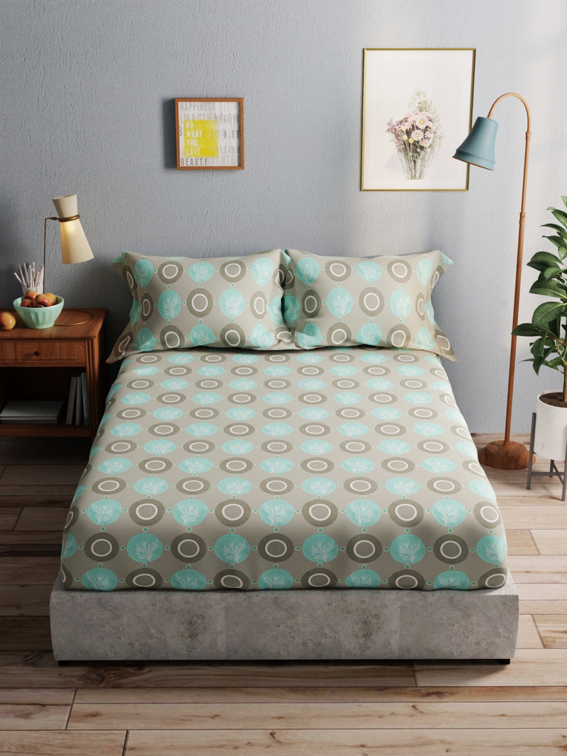 100% Pure Cotton Double Bedsheet With 2 Pillow Covers <small> (ornamental-mint)</small>