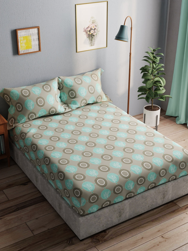 100% Pure Cotton Double Bedsheet With 2 Pillow Covers <small> (ornamental-mint)</small>