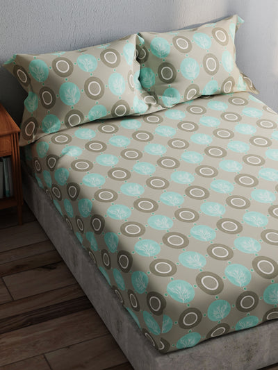 100% Pure Cotton Double Bedsheet With 2 Pillow Covers <small> (ornamental-mint)</small>