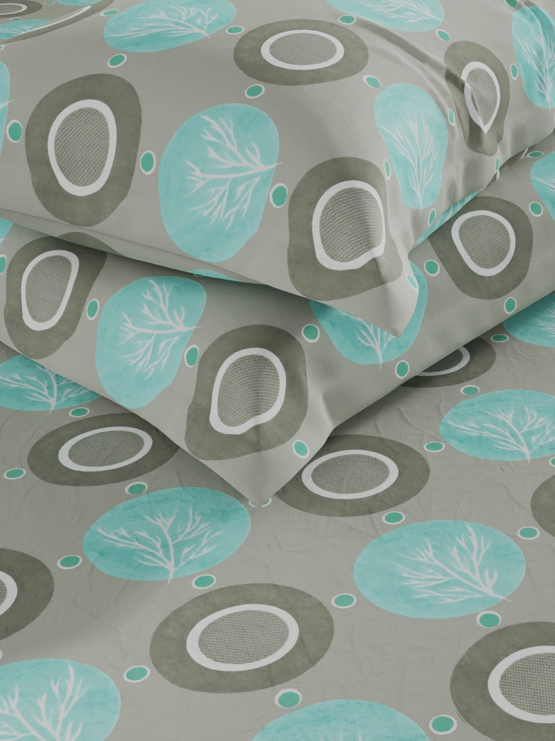 100% Pure Cotton Double Bedsheet With 2 Pillow Covers <small> (ornamental-mint)</small>