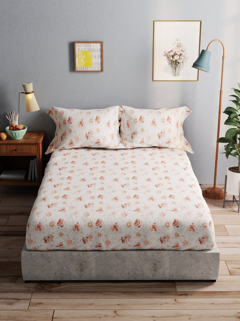 100% Pure Cotton Double Bedsheet With 2 Pillow Covers <small> (floral-blue)</small>