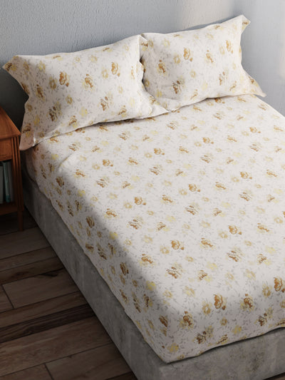 100% Pure Cotton Double Bedsheet With 2 Pillow Covers <small> (floral-mocha)</small>