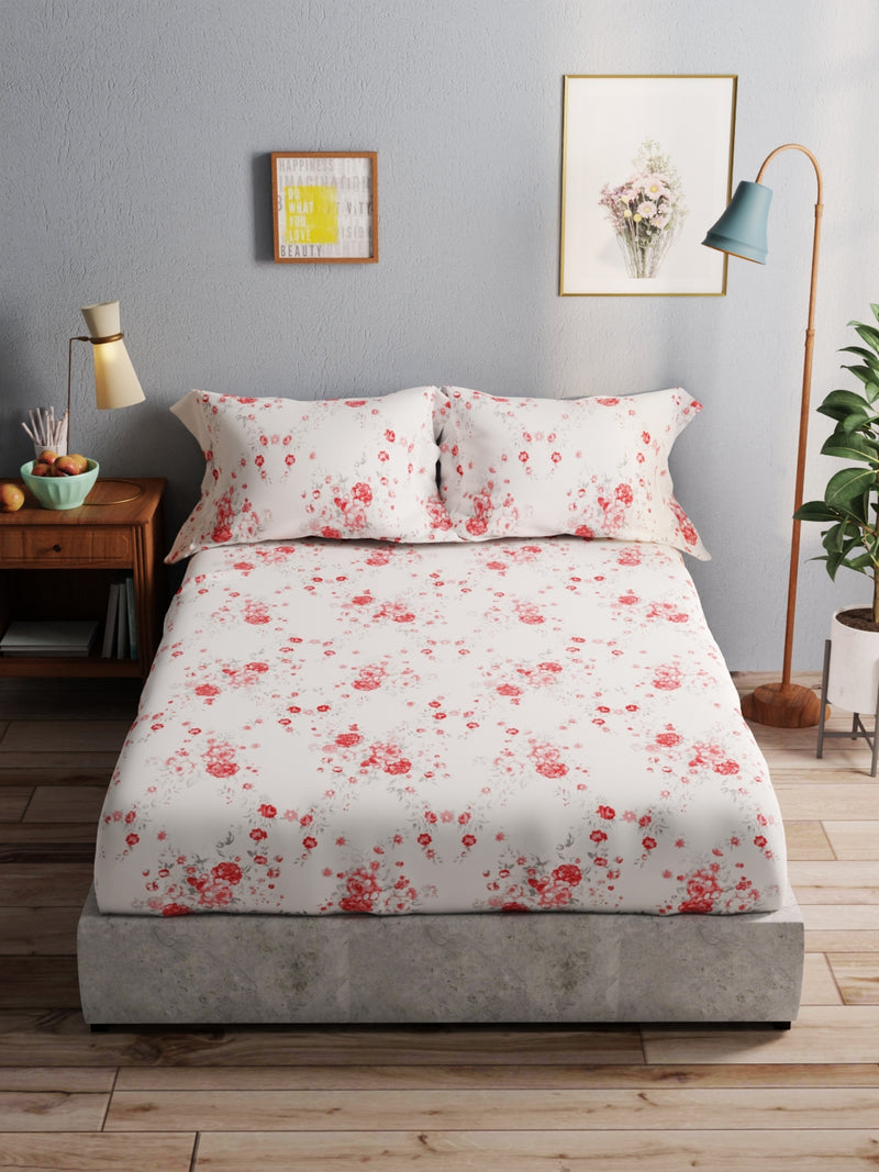 100% Pure Cotton Double Bedsheet With 2 Pillow Covers <small> (floral-pink)</small>