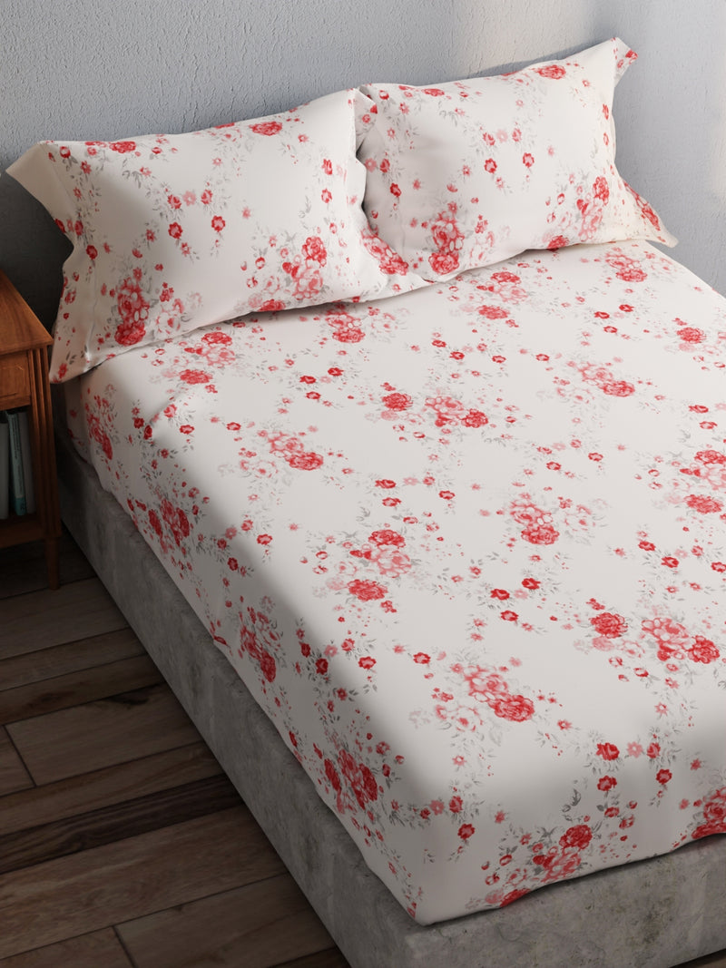 100% Pure Cotton Double Bedsheet With 2 Pillow Covers <small> (floral-pink)</small>