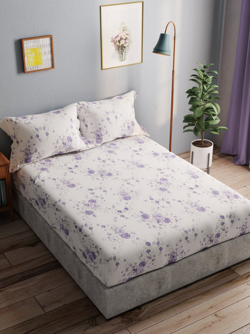 100% Pure Cotton Double Bedsheet With 2 Pillow Covers <small> (floral-lilac)</small>