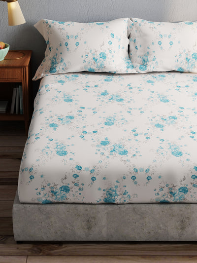 100% Pure Cotton Double Bedsheet With 2 Pillow Covers <small> (floral-blue)</small>