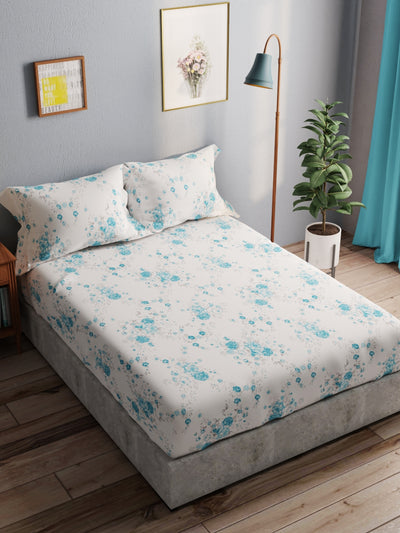 100% Pure Cotton Double Bedsheet With 2 Pillow Covers <small> (floral-blue)</small>