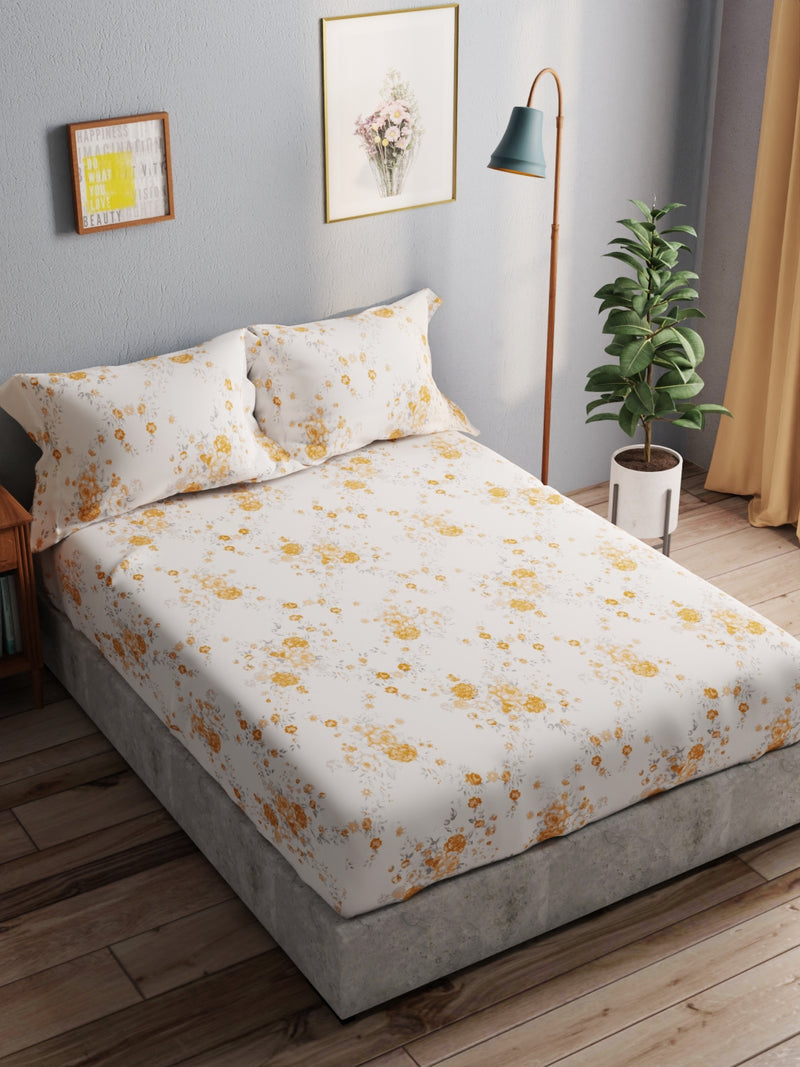 100% Pure Cotton Double Bedsheet With 2 Pillow Covers <small> (floral-yellow)</small>