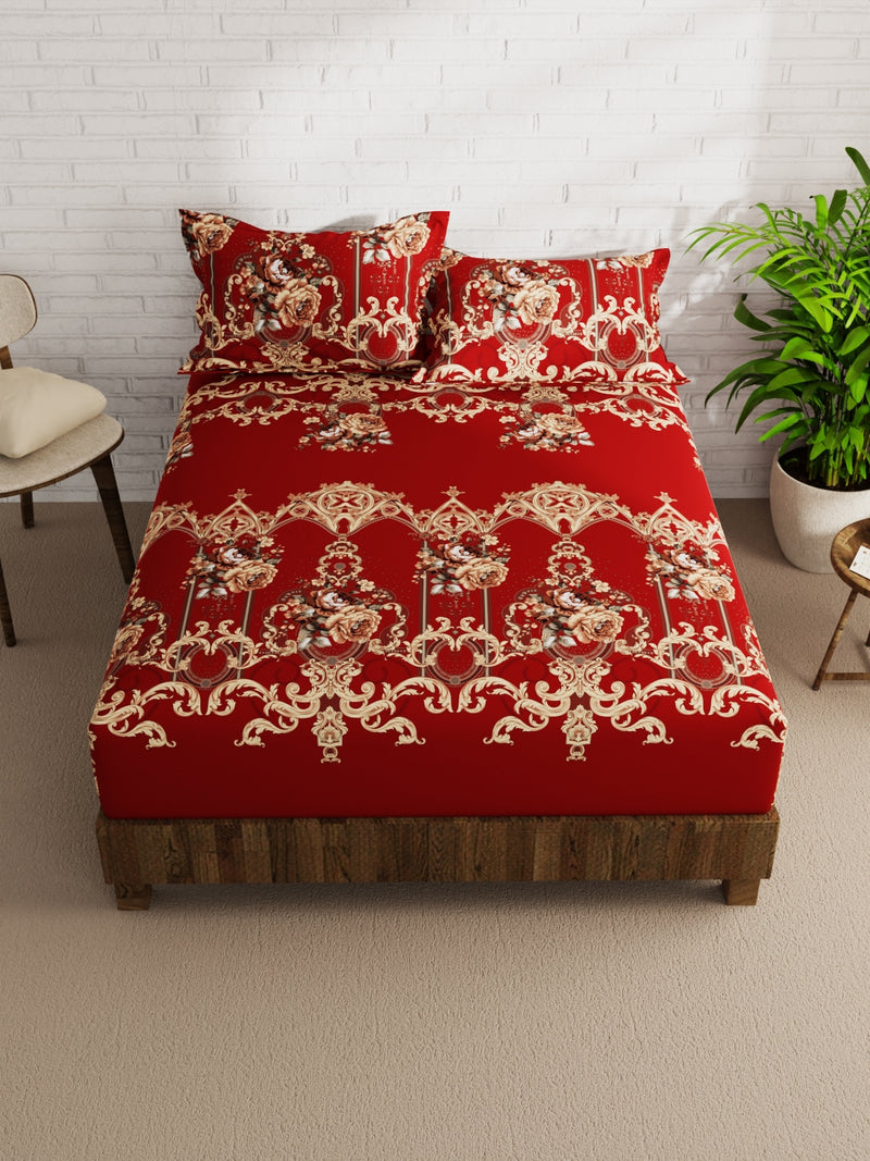 Extra Smooth Micro Double Bedsheet With 2 Pillow Covers <small> (floral-red)</small>