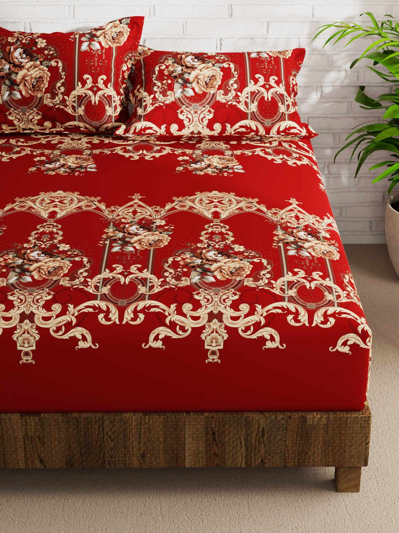 Extra Smooth Micro Double Bedsheet With 2 Pillow Covers <small> (floral-red)</small>