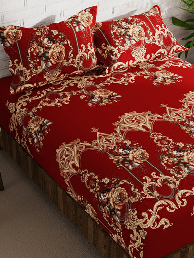 Extra Smooth Micro Double Bedsheet With 2 Pillow Covers <small> (floral-red)</small>