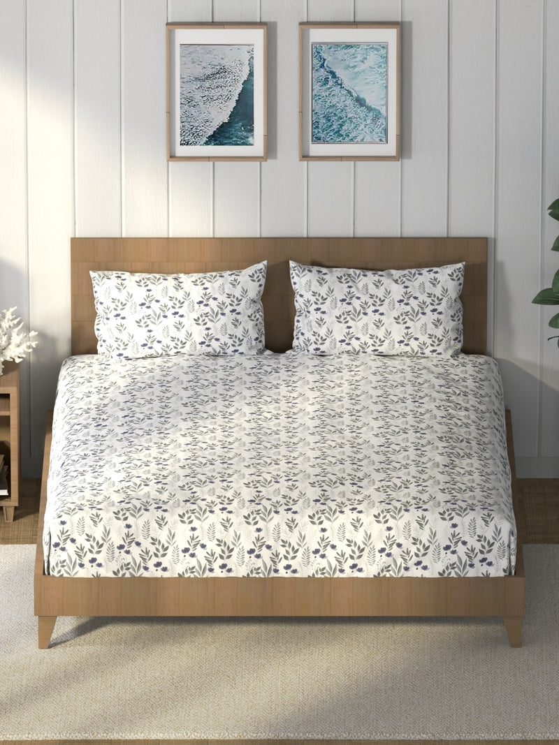 Super Soft 100% Cotton King Bedsheet And 2 Pillow Covers <small> (floral-sharkfingrey)</small>