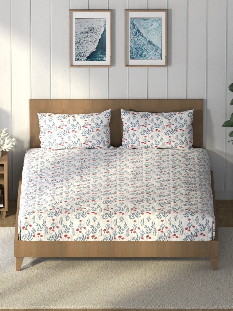 Super Soft 100% Cotton King Bedsheet And 2 Pillow Covers <small> (floral-captainblue)</small>