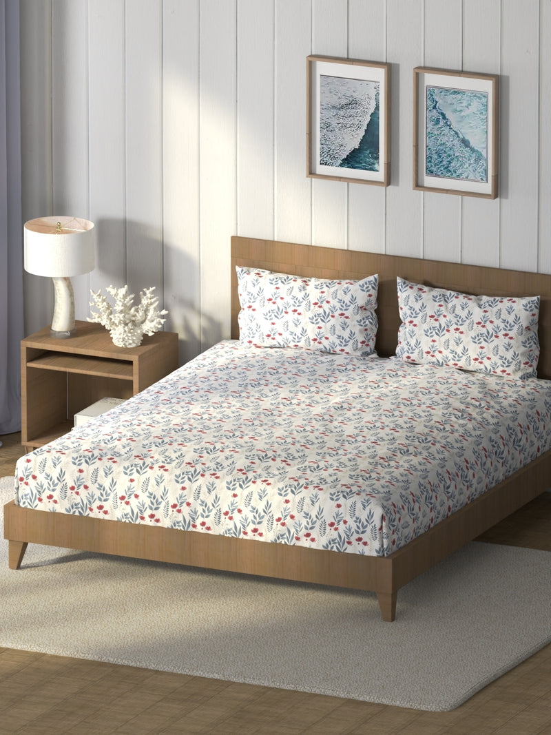 Super Soft 100% Cotton King Bedsheet And 2 Pillow Covers <small> (floral-captainblue)</small>