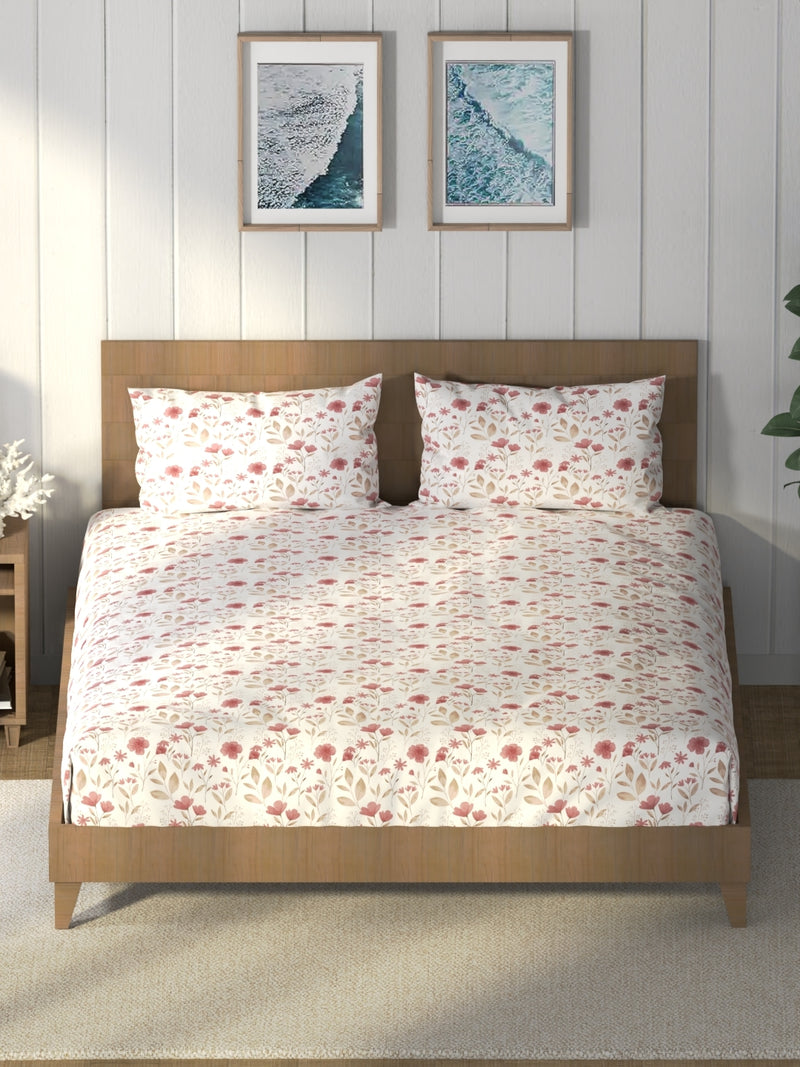 Super Soft 100% Cotton King Bedsheet And 2 Pillow Covers <small> (floral-bikingred)</small>