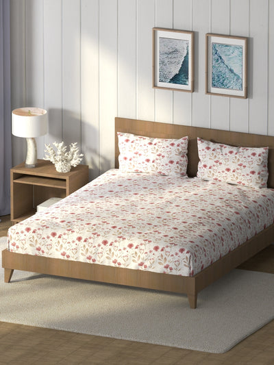 Super Soft 100% Cotton King Bedsheet And 2 Pillow Covers <small> (floral-bikingred)</small>