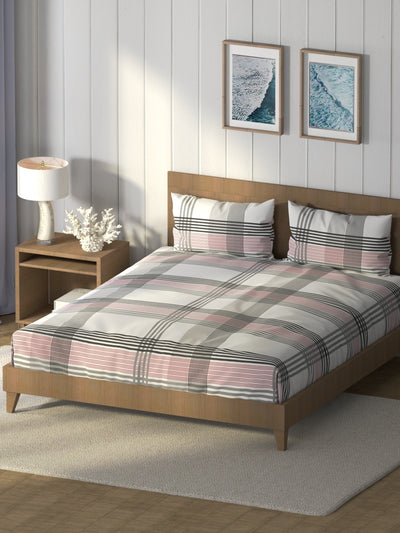 Super Soft 100% Cotton King Bedsheet And 2 Pillow Covers <small> (stripe-red/grey)</small>