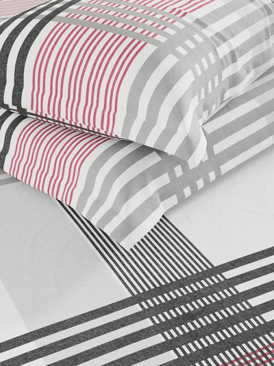 Super Soft 100% Cotton King Bedsheet And 2 Pillow Covers <small> (stripe-red/grey)</small>