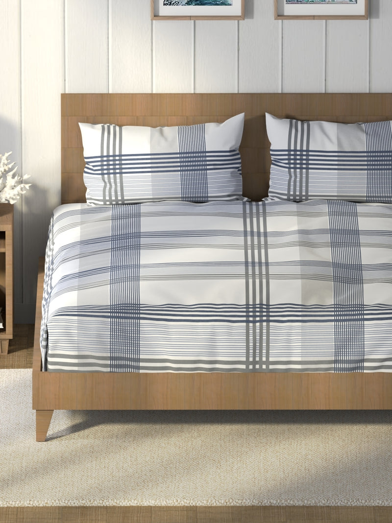 Super Soft 100% Cotton King Bedsheet And 2 Pillow Covers <small> (stripe-blue)</small>