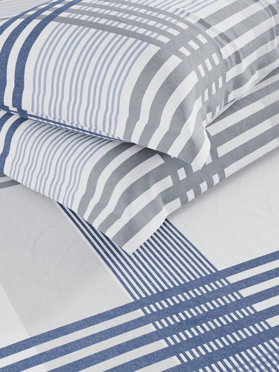 Super Soft 100% Cotton King Bedsheet And 2 Pillow Covers <small> (stripe-blue)</small>