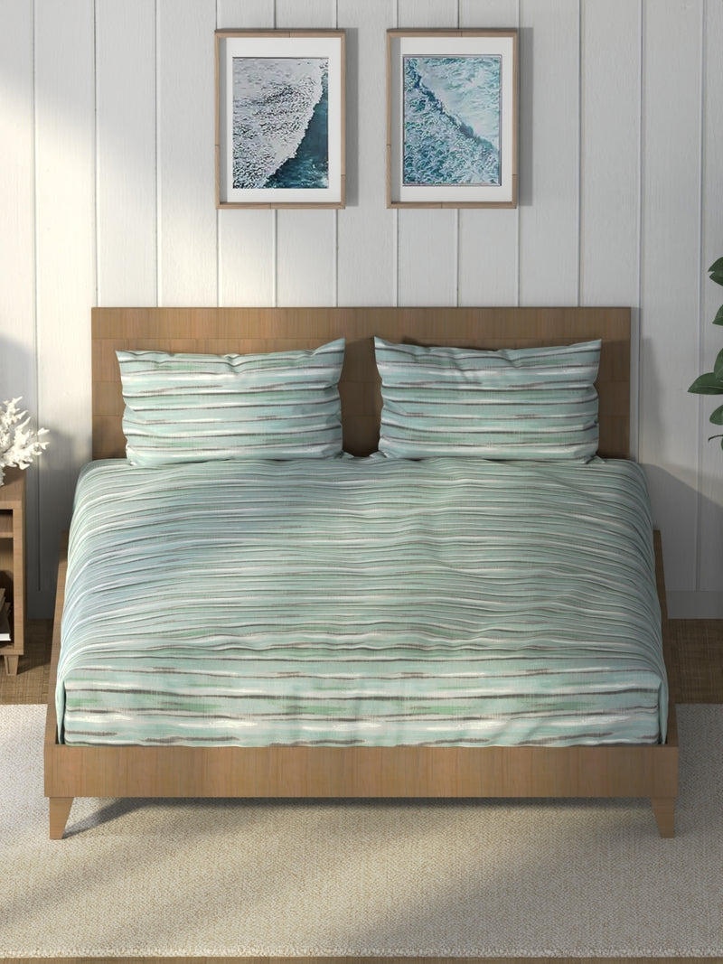 Super Soft 100% Cotton King Bedsheet And 2 Pillow Covers <small> (abstract-seagreen)</small>