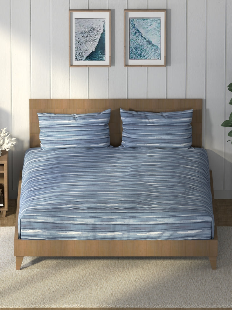 Super Soft 100% Cotton King Bedsheet And 2 Pillow Covers <small> (abstract-indigo)</small>