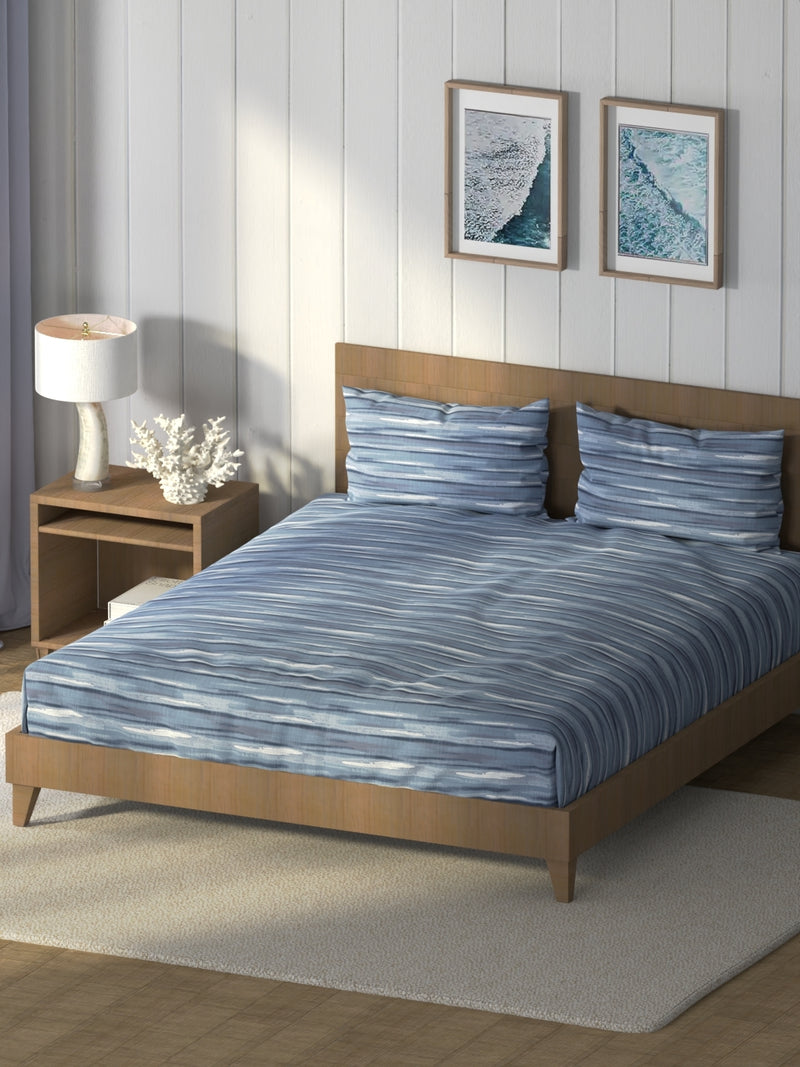 Super Soft 100% Cotton King Bedsheet And 2 Pillow Covers <small> (abstract-indigo)</small>