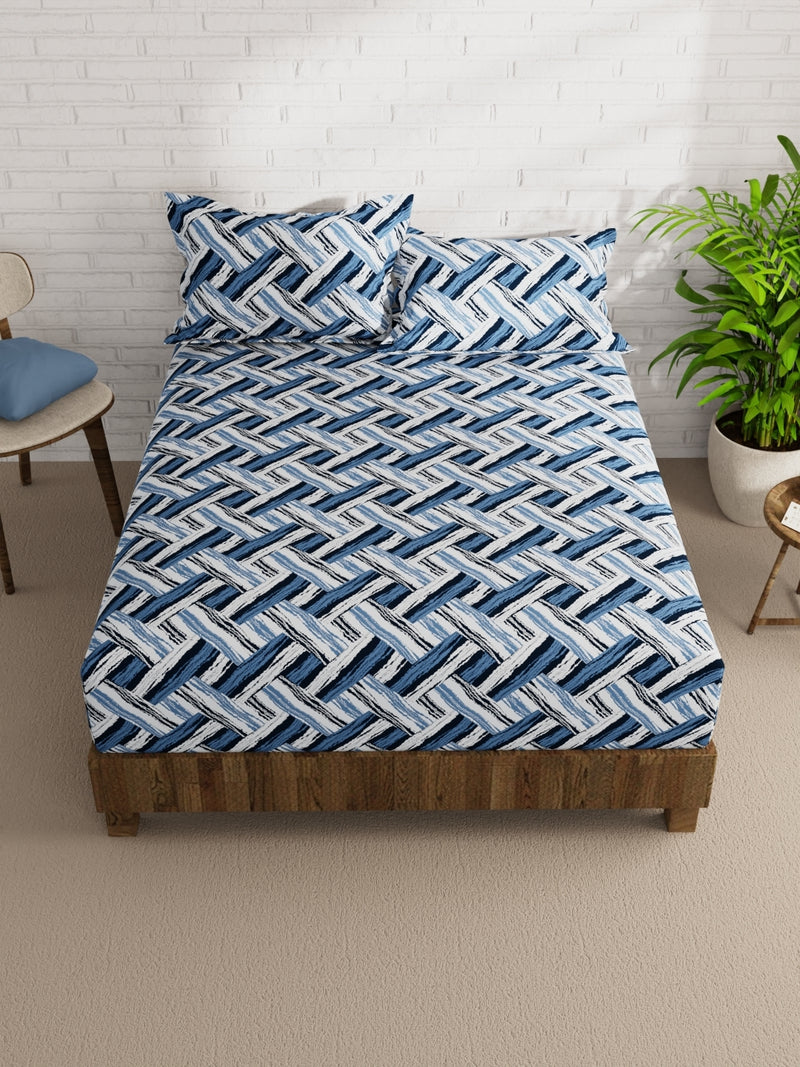 Extra Smooth Micro Double Bedsheet With 2 Pillow Covers <small> (geometric-blue/multi)</small>