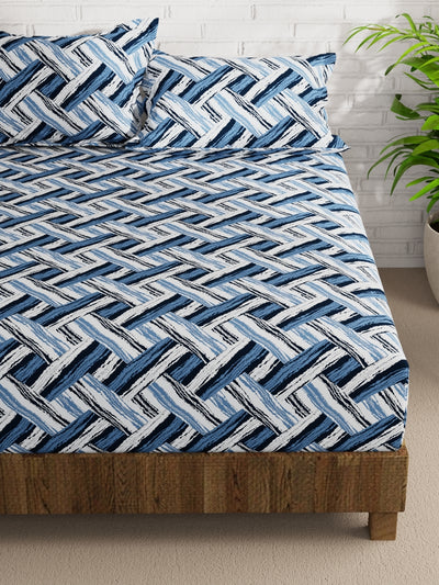 Extra Smooth Micro Double Bedsheet With 2 Pillow Covers <small> (geometric-blue/multi)</small>