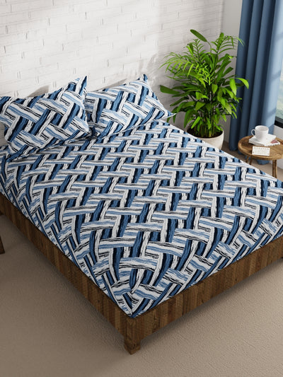 Extra Smooth Micro Double Bedsheet With 2 Pillow Covers <small> (geometric-blue/multi)</small>